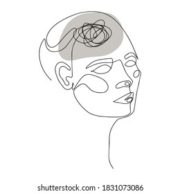 Line Drawing of Human Head With Confused Thoughts In His Brain. Vector Illustration For Therapist And Psychologist