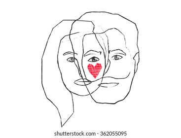 
Line drawing of a husband and wife