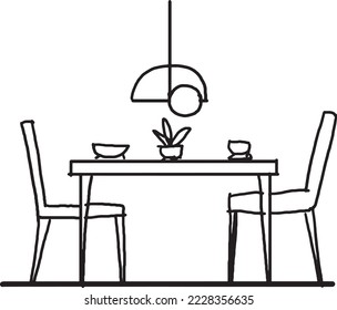 Icono de dibujo de línea, tabla de comedor
