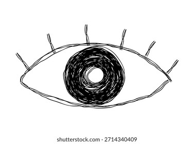 Icono de dibujo de línea de ojo con pestañas. Ilustración vectorial doodle monocromática con múltiples líneas superpuestas