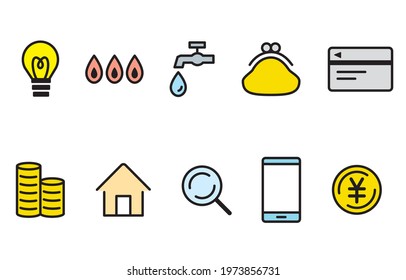 Line Drawing Icon Illustration Of Water Utility Bills And Money