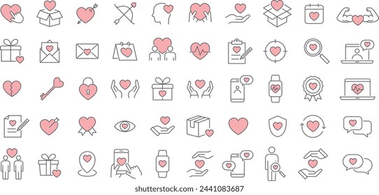 Line drawing icon set about vector hearts