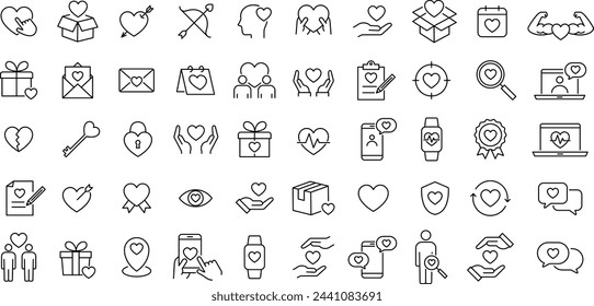 Line drawing icon set about vector hearts