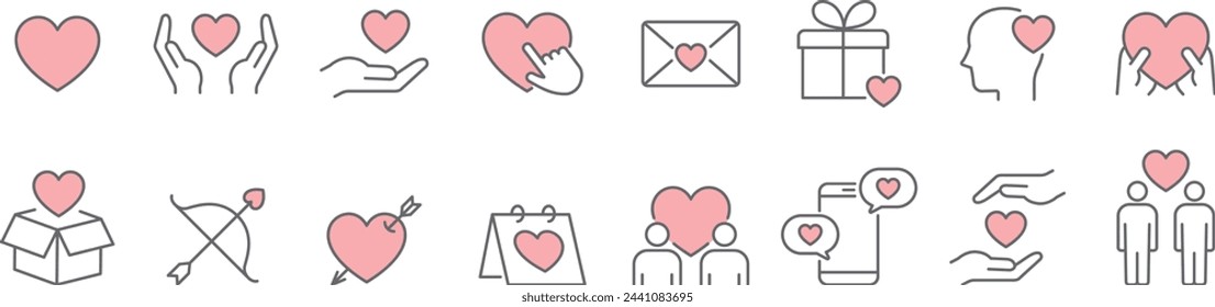 Line drawing icon set about vector hearts