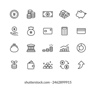 Line drawing icon set about money.