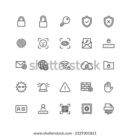 Line drawing icon set about security.