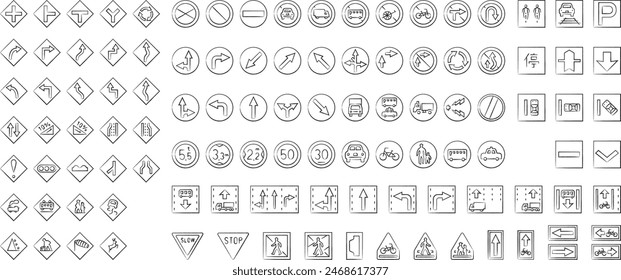 Line drawing icon set of calligraphy signs