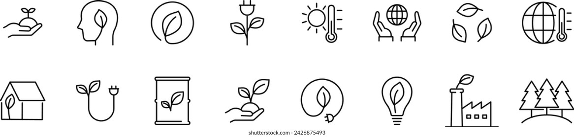 Line Drawing Icon Set on Environment and Clean Energy