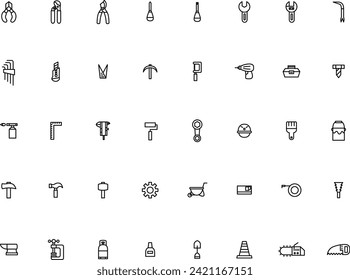 Line drawing icon set of various work tools