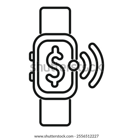 Line drawing icon of a smart watch showing dollar sign for near field communication payment