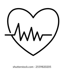 Line drawing icon of a throbbing heart-shaped electrocardiogram waveform