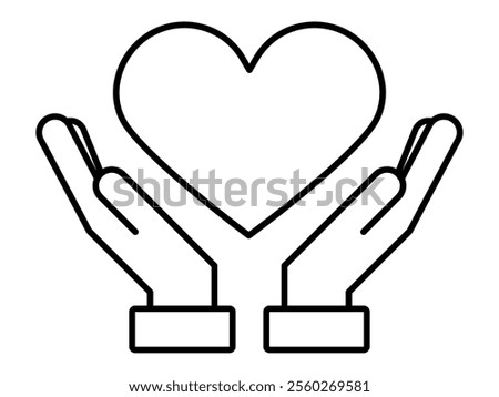Line drawing icon with two hands holding a heart