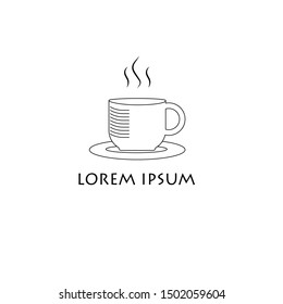 Line drawing icon or vector logo, coffee or tea cup. Vector illustrations.