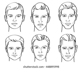 Line Drawing Illustratio of Six Different Types of Male Face Shapes