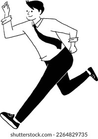Line drawing illustration of a business man running