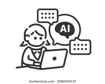 A (line drawing) illustration of a business woman who works using AI.