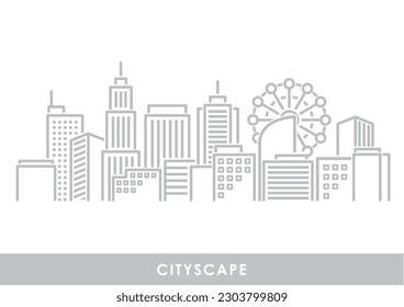 Line drawing illustration city landscape and skyscrapers