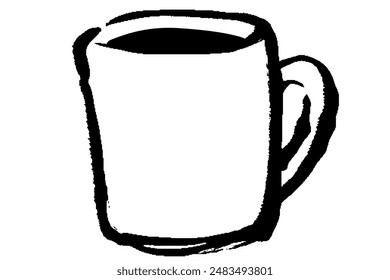Line drawing illustration of coffee in a mug with a touch of brush