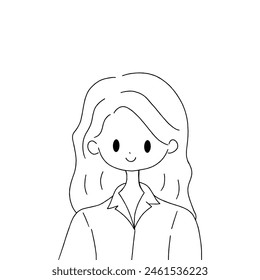 line drawing illustration of a cute girl with no bangs and long hair and shirt vector illustration