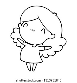 line drawing illustration of a cute kawaii girl