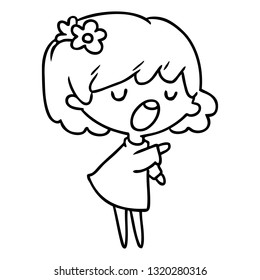 line drawing illustration of a cute kawaii girl