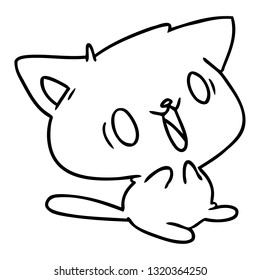 line drawing illustration of cute kawaii cat