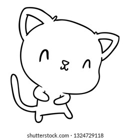 line drawing illustration of cute kawaii cat