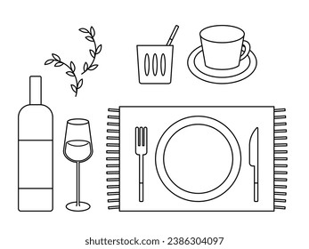 Ilustración del plano de línea del conjunto de tablas de comedor