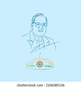 line drawing illustration of Dr Bhimrao Ramji Ambedkar with Constitution of India for Ambedkar Jayanti on 14 April