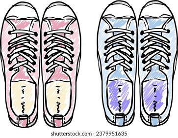 Line drawing illustration of fashionable and cute simple sneakers