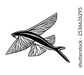 Line drawing illustration of flying fish. vector illustration.