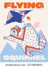 Line drawing illustration of flying squirrel. vector illustration