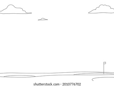 Line drawing illustration of a golf course with a text space