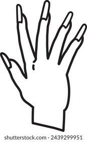 Line drawing illustration of a hand with long nails