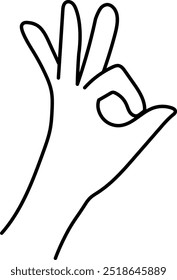 Ilustración de dibujo de línea de una mano haciendo un signo de OK