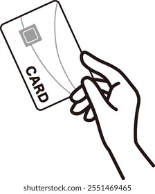 Line drawing illustration of hand pose holding a card 02.