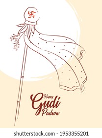 Line drawing illustration of Happy Gudi Padwa Festival Greeting background. Hindu New Year festival celebrated across India.