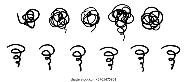 Ícone de ilustração de desenho de linha conjunto de emoções difíceis. Arredondar e arredondar, com problemas, vetor