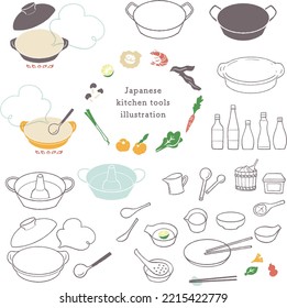 Ilustración en línea de los utensilios de cocina japoneses