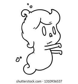 line drawing illustration of a kawaii cute ghost
