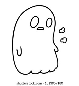 line drawing illustration of a kawaii cute ghost