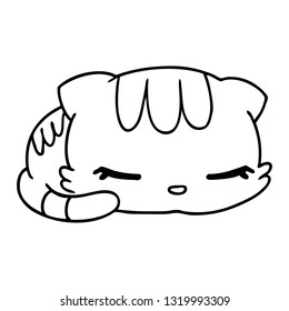 line drawing illustration kawaii cute sleeping kitten