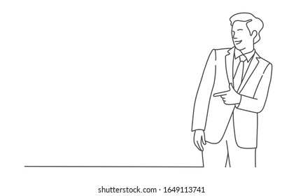 Line drawing illustration of man pointing and laughing.