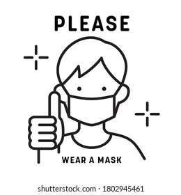 Line drawing illustration of a man wearing a mask