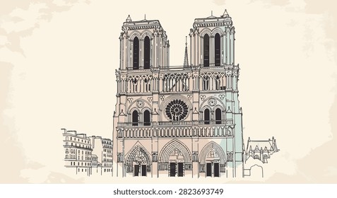 Line drawing illustration Notre