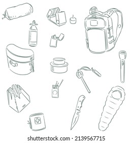 Line drawing illustration of outdoor goods