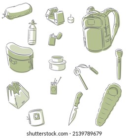 Line drawing illustration of outdoor goods