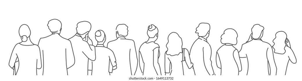 Line drawing illustration of people queue.