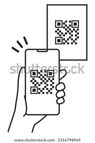 Line drawing illustration reading a barcode with a smartphone