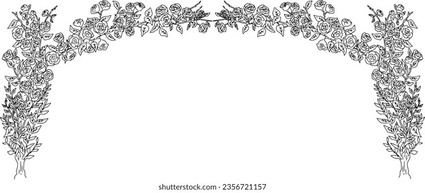 Line drawing illustration of rose arch